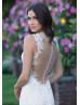 Plunging V Neck Ivory Lace Tulle Sheer Back Wedding Dress